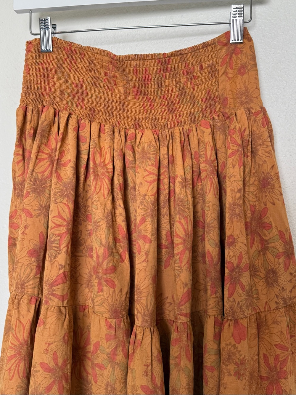 Free People Kerrigan Floral Tiered Maxi Skirt Boho Orange M - Picture 8 of 13